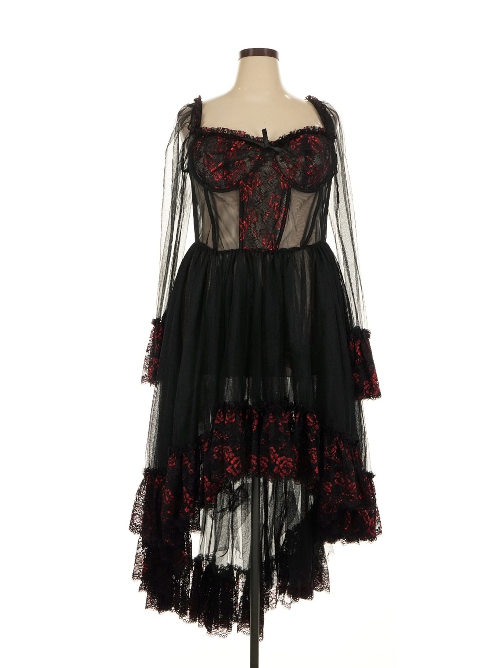 Black & Red Lace Mesh Gothic Dress